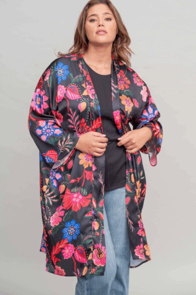 קימונו Naga-Sa - Black Floral